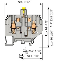 Клемма винтовая серо-желтая с раъединителем M6/8.STP.RS 6мм.кв., с 2 тестовыми розетками