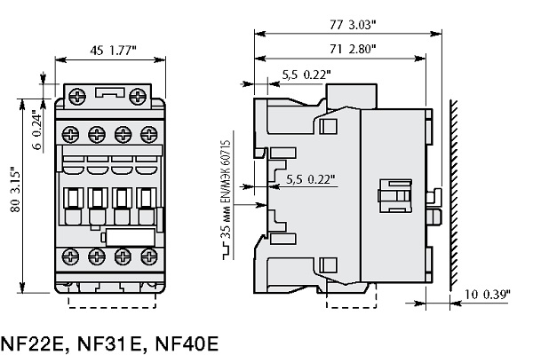 Основные габаритные размеры NF22E