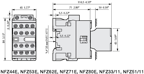 Основные габаритные размеры NFZ80E