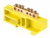 Шина '0' N (6х9мм) 6 отверстий латунь желтый изолятор на DIN-рейку розничный стикер EKF PROxima