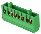 Шина '0' PE (6х9мм) 8 отверстий латунь зеленый изолированный корпус на DIN-рейку розничный стикер EKF PROxima
