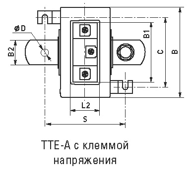 Габаритные и установочные размеры трансформатора тока ТТЕ-A-100/5А с клеммой напряжения класс точности 0,5S 