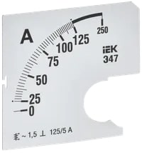 IPA10D-SC-0125 Шкала сменная для амперметра Э47 125/5А-1,5 72х72 мм IEK