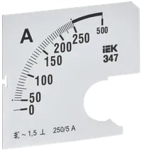 IPA10D-SC-0250 Шкала сменная для амперметра Э47 250/5А-1,5 72х72 мм IEK