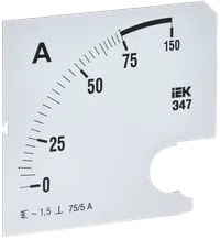 IPA20D-SC-0075 Шкала сменная для амперметра Э47 75/5А-1,5 96х96 мм IEK