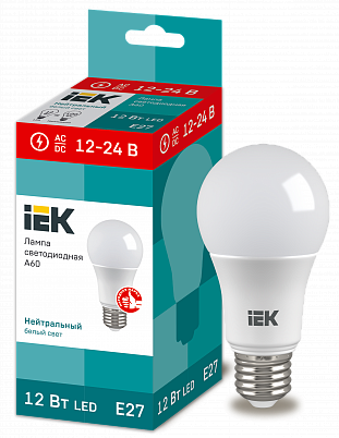 Лампа светодиодная LED A60 шар 12Вт 12-24В 4000К E27 IEK