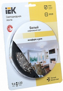 Лента LED 5м блистер LSR-3528WW120-9.6-IP20-12V Белый яркий IEK-eco