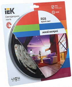 Лента LED 5м блистер LSR-3528RGB54-4.8-IP65-12V Мультиколор IEK-eco