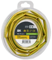 UDR12-002-001-002-K52-T Трубка термоусадочная ТТУ нг-LS 2/1 жёлто-зелёная (2м/упак) IEK