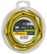 UDR12-003-D15-002-K52-T Трубка термоусадочная ТТУ нг-LS 3/1,5 жёлто-зелёная (2м/упак) IEK