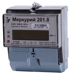 Счетчик электроэнергии Меркурий 201.8, 1Т, 5 (80) А, 230 В, кл. точности 1, имп. выход, ЖКИ, DIN