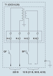 Электрическая схема подключения ящика с понижающим трансформатором ЯТП