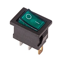 36-2153 Выключатель клавишный зеленый с подсветкой Mini 250V 6А (3с) ON-OFF (RWB-206, SC-768) REXANT