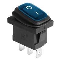 36-2176 Выключатель клавишный синий с подсветкой Mini 250V 6А (3с) ON-OFF влагозащита REXANT