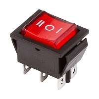36-2390 Переключатель клавишный красный с подсветкой и нейтралью 250V 15А (6с) ON-OFF-ON (RWB-509, SC-767) REXANT
