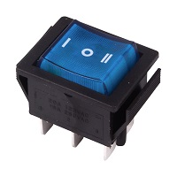 36-2391 Переключатель клавишный синий с подсветкой и нейтралью 250V 15А (6с) ON-OFF-ON (RWB-509, SC-767) REXANT