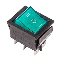 36-2392 Переключатель клавишный зеленый с подсветкой и нейтралью 250V 15А (6с) ON-OFF-ON (RWB-509, SC-767) REXANT