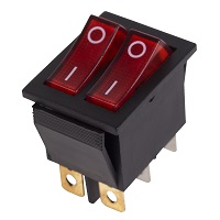 36-2410 Выключатель клавишный красный с подсветкой двойной 250V 15А (6с) ON-OFF (RWB-511, SC-797) REXANT