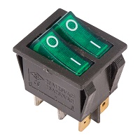 36-2412 Выключатель клавишный зеленый с подсветкой двойной 250V 15А (6с) ON-OFF (RWB-511, SC-797) REXANT
