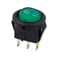 36-2533 Выключатель клавишный круглый зеленый с подсветкой Micro 250V 3А (3с) ON-OFF (RWB-106, SC-214) REXANT