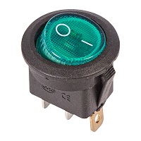 36-2573 Выключатель клавишный круглый зеленый с подсветкой 250V 6А (3с) ON-OFF (RWB-214, SC-214, MIRS-101-8) REXANT