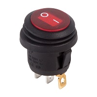 36-2595 Выключатель клавишный круглый красный с подсветкой 250V 6А (3с) ON-OFF влагозащита REXANT