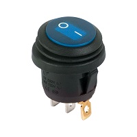 36-2596 Выключатель клавишный круглый синий с подсветкой 250V 6А (3c) ON-OFF влагозащита REXANT